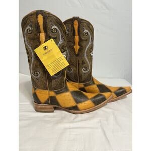 J TOE Ostrich & Leather Western RODEO COWBOY Boots Patchwork sz 7.5 Mens